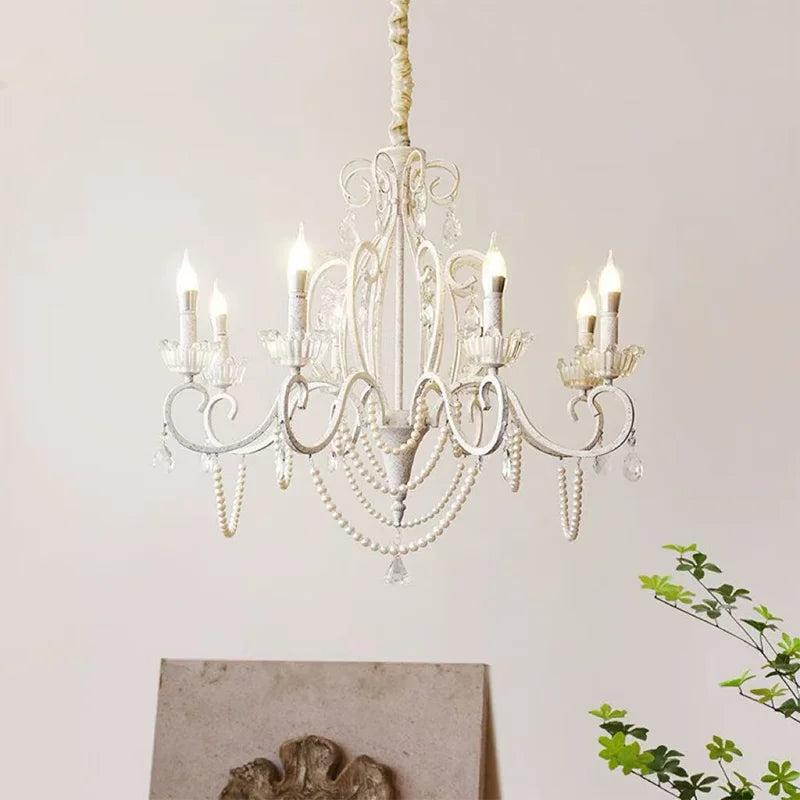 American Retro E14 LED Chandelier Pastoral White Metal