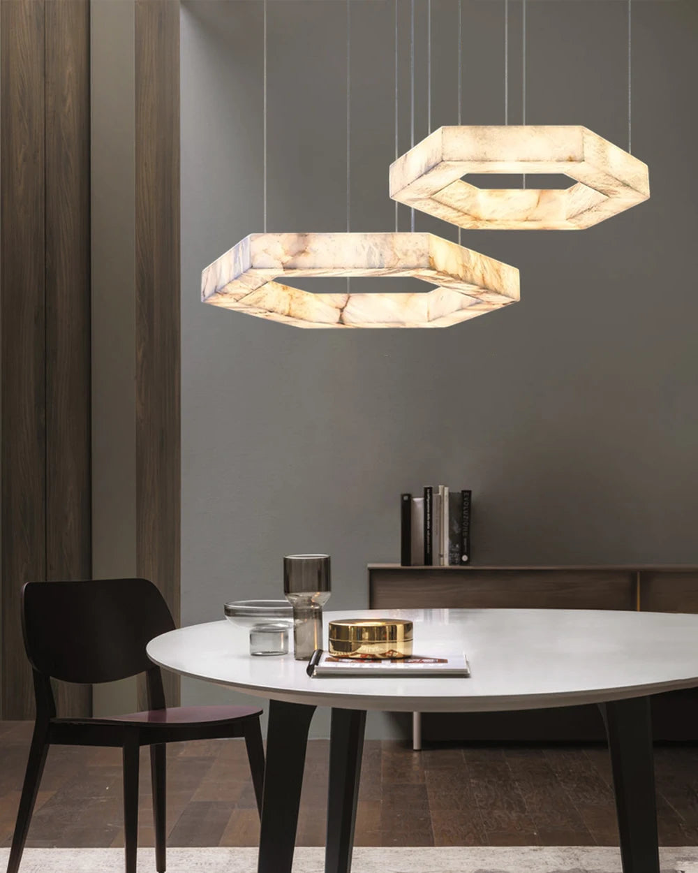 Hexagonal Marble LED Chandelier Alabaster Pendant
