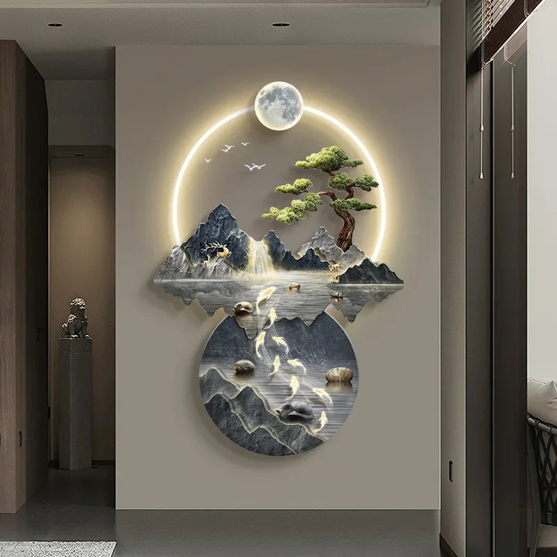 Background Landscape Painting Wall Lamp Chinese