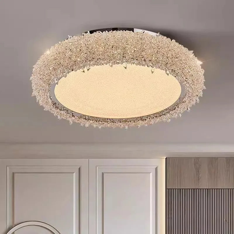Round Crystal LED Ceiling Light Chrome Metal