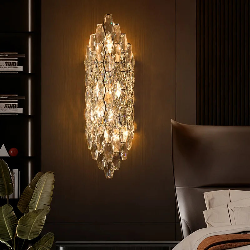 Gold Stainless Steel Clear Crystal LED Wall Sconce Art E14