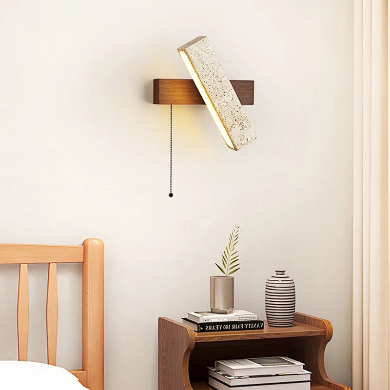 Switch LED Wall Lamp Natural Stone Wood Rotatable