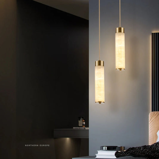 Natural Marble LED Pendant Lights Brass