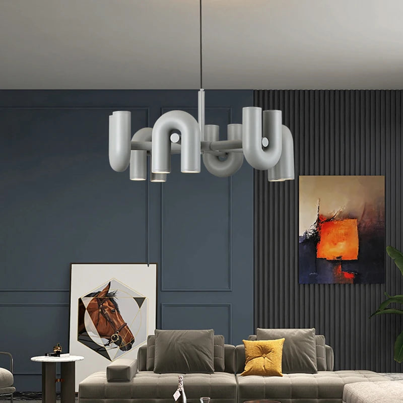 Art Chandelier Black Orange Gray Metal