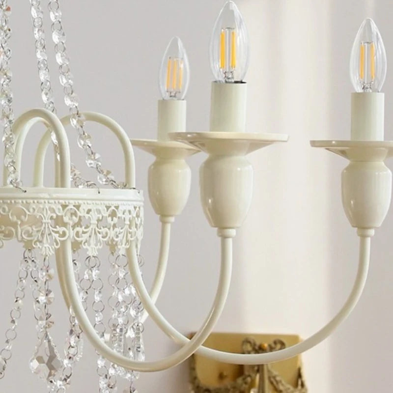 French Romantic White LED Chandelier Bedroom E14 Candle