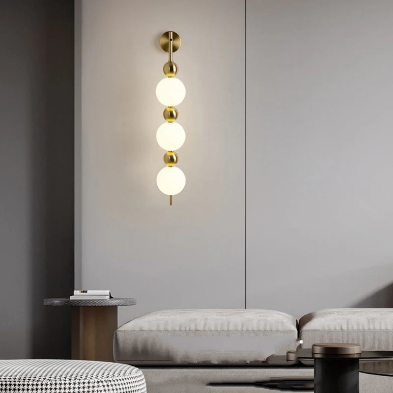 Design LED Wall Lamp White Acrylic Ball Gold Metal Bedrooom