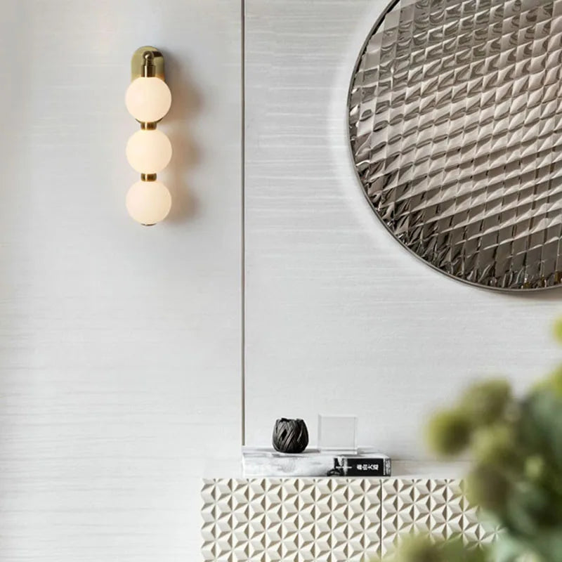 White Acrylic Ball Wall Lights Changeable Dimming Gold Metal