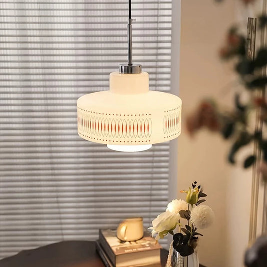 Nordic White Glass Pendant Light E27 Bulb Red Line