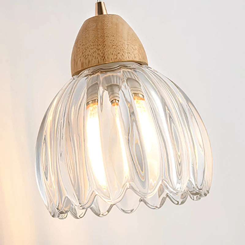 Clear Glass Ceiling Light Wood E27 Bulb