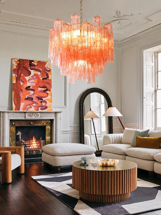 Trend Glass Art Pink White Dimmable LED Chandelier