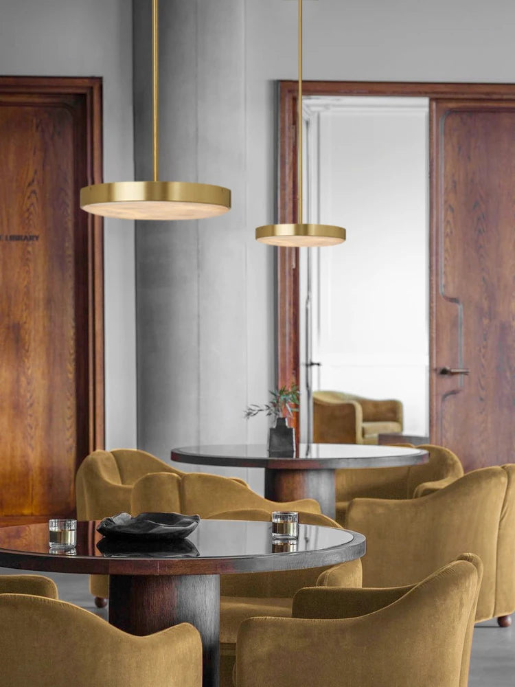 Gold Black 5CM Marble Round LED Pendant Light Alabaster