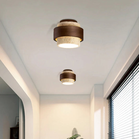 Creative E27 Bulb Ceiling Light Dark Wood Natural Stone