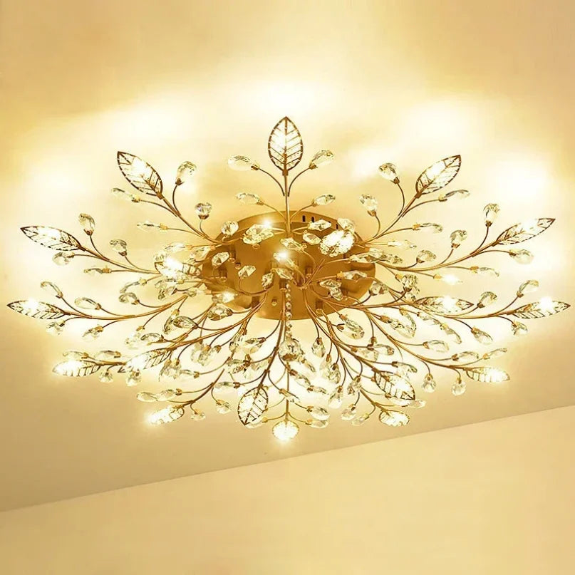Crystal Ceiling Living Room Bedroom Black Gold Leaves