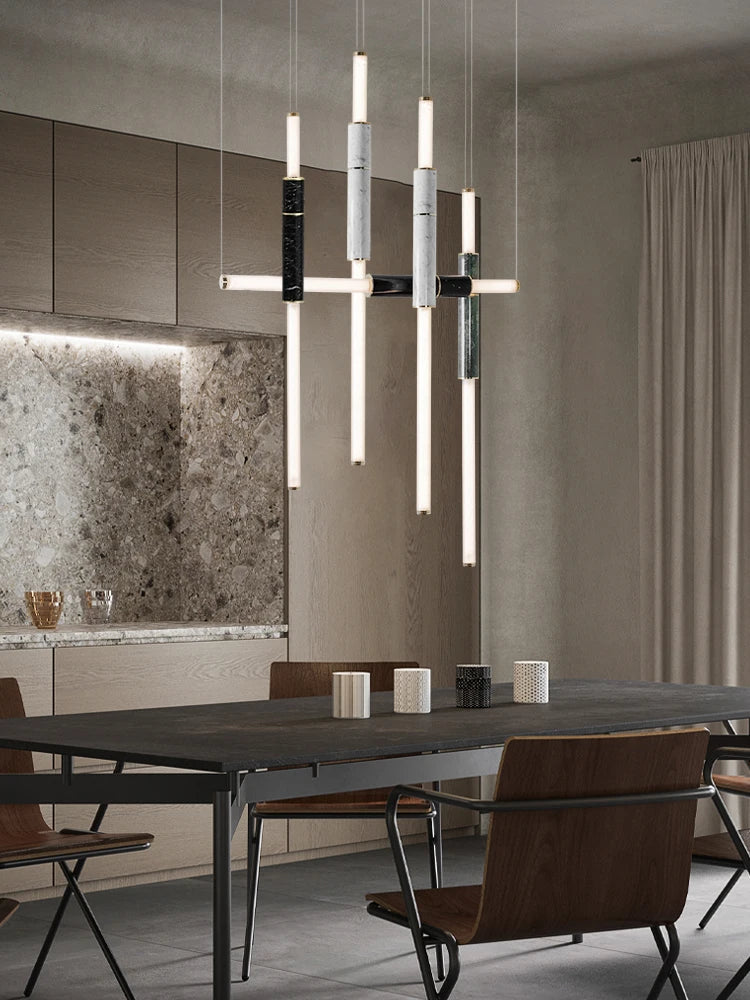 Dimmable LED Marble Linear Chandelier Alabaster