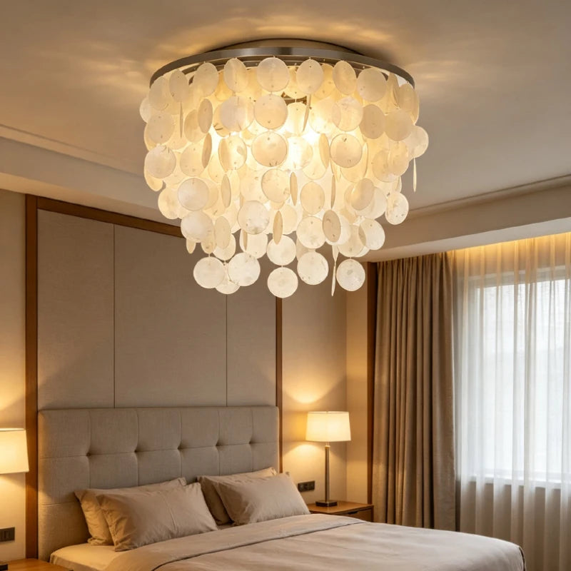 Romantic Shell LED Ceiling Light E27 Bulb Gold Metal Base