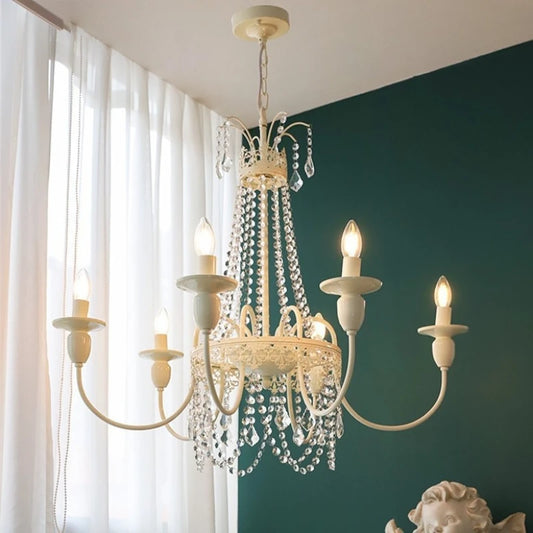 French Romantic White LED Chandelier Bedroom E14 Candle