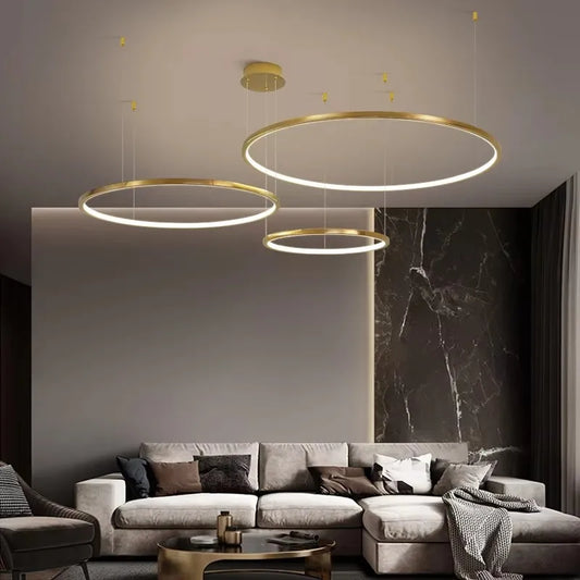 Gold LED Chandelier Dining Living Room Round Rings