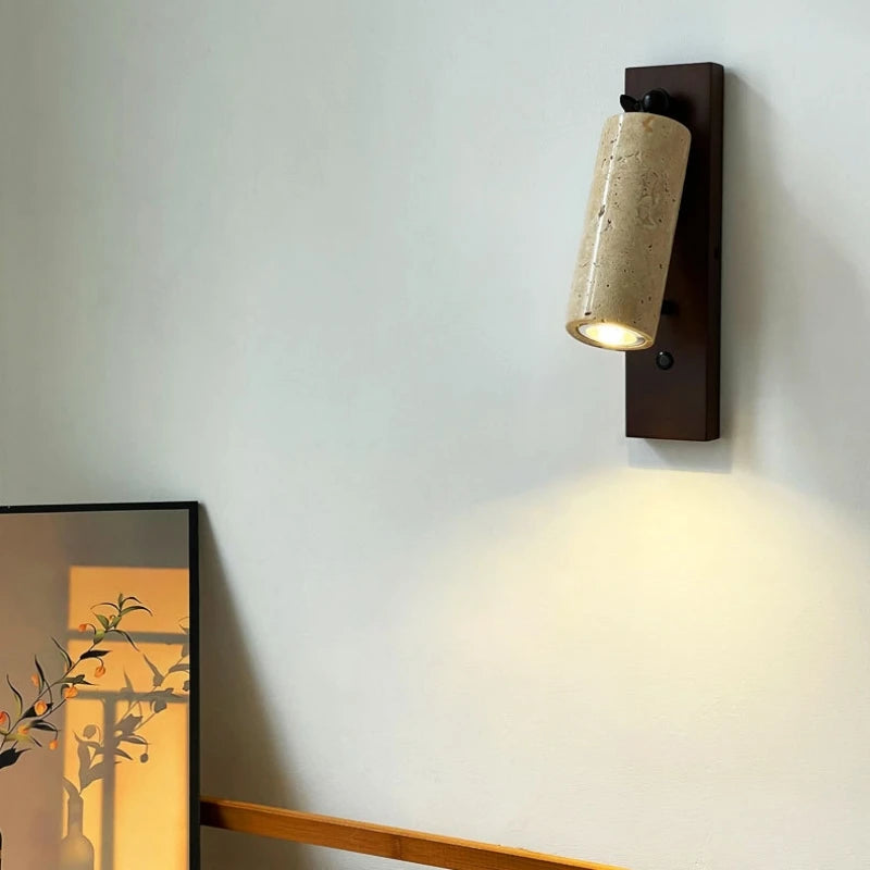 Natural Stone Wood Wall Lamp Switch Sconce Bedroom Reading