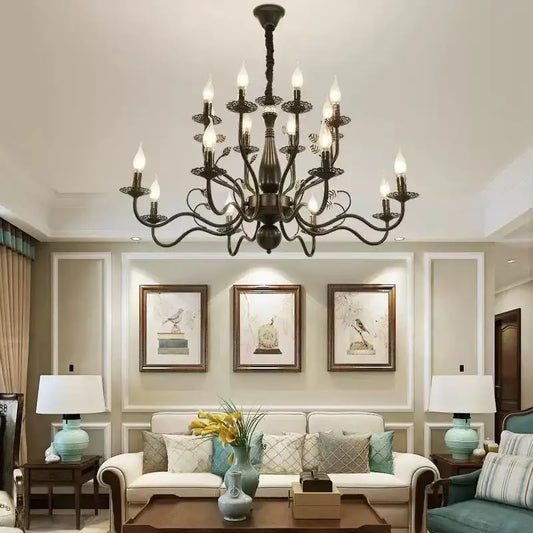 American Double Layer Candle E14 Chandelier Retro Painted