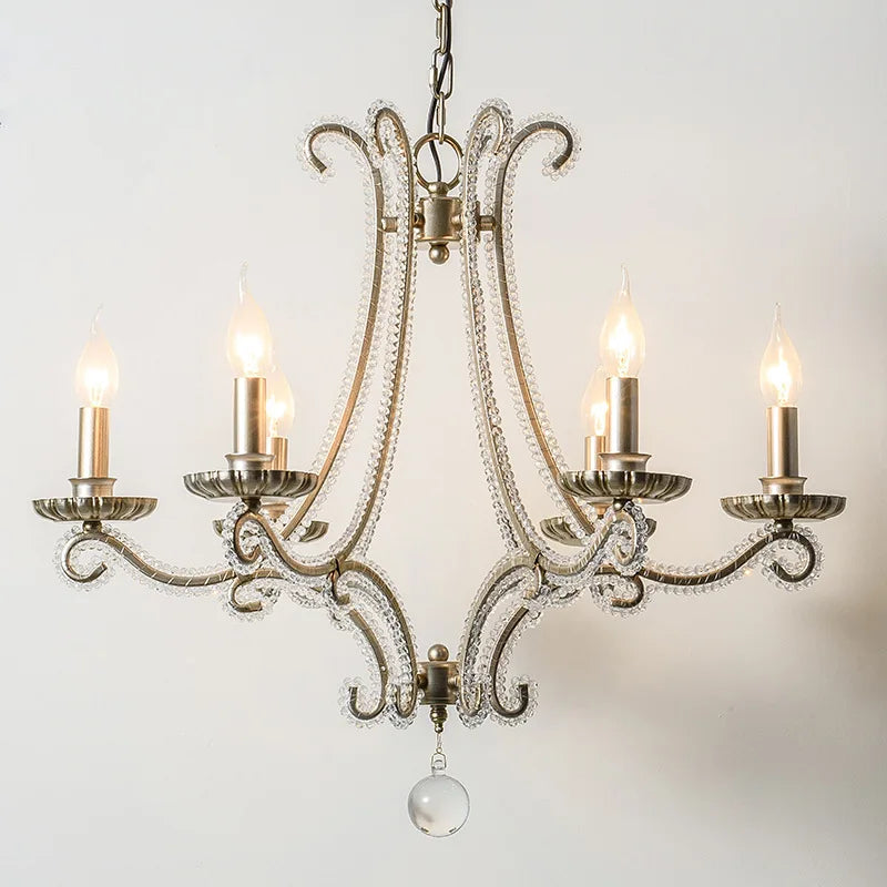French Living Room Brushed Silver LED Chandelier American