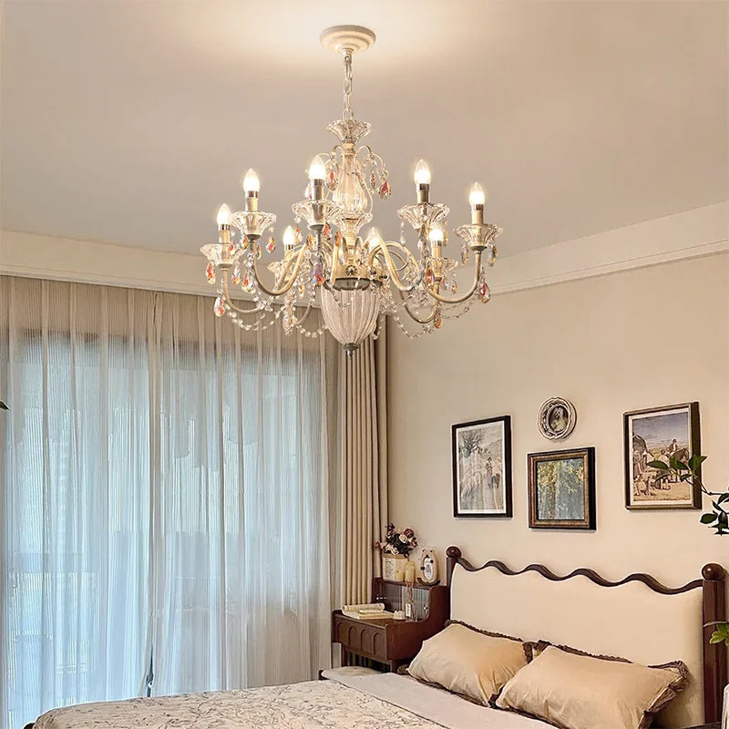 White Candle E14 LED Chandelier French Romantic Crystals