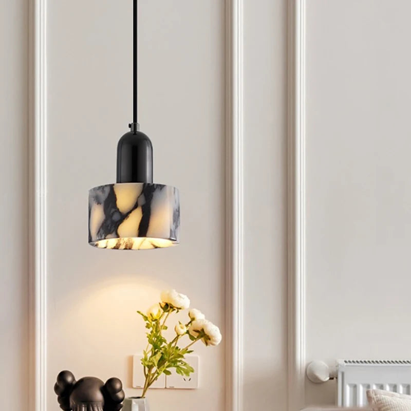 Art Pendant Light Natural Stone Marble E27 Bulb