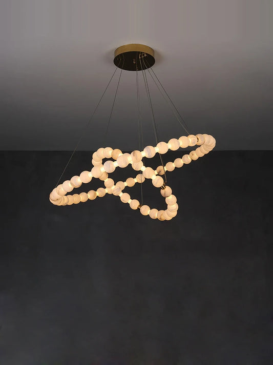 50-100CM Marble Ring Dimmable LED Chandelier Alabaster