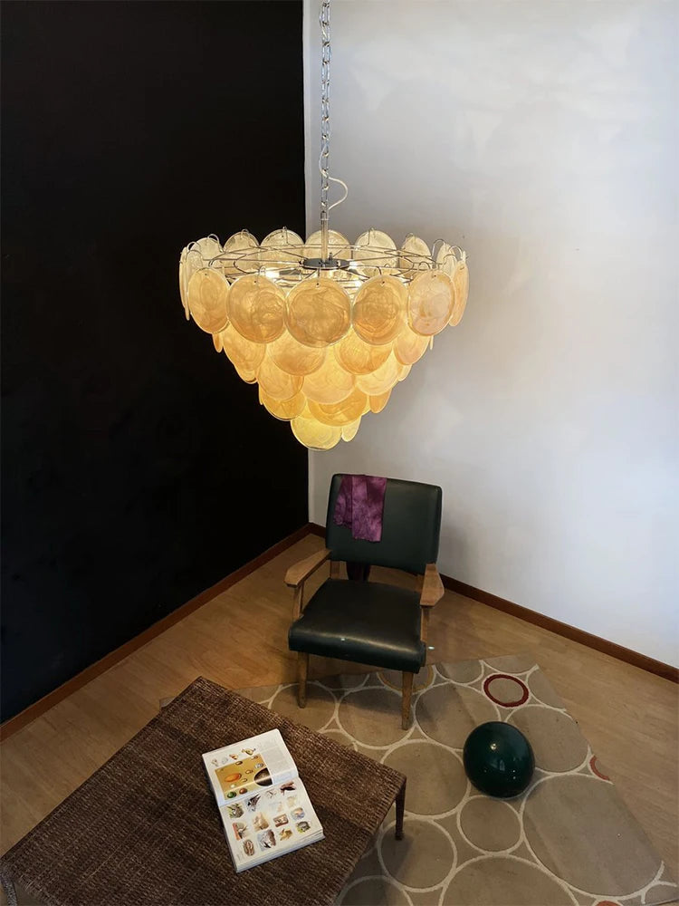 Blue Lake Murano Glass Art Gold Chrome Black LED Chandelier