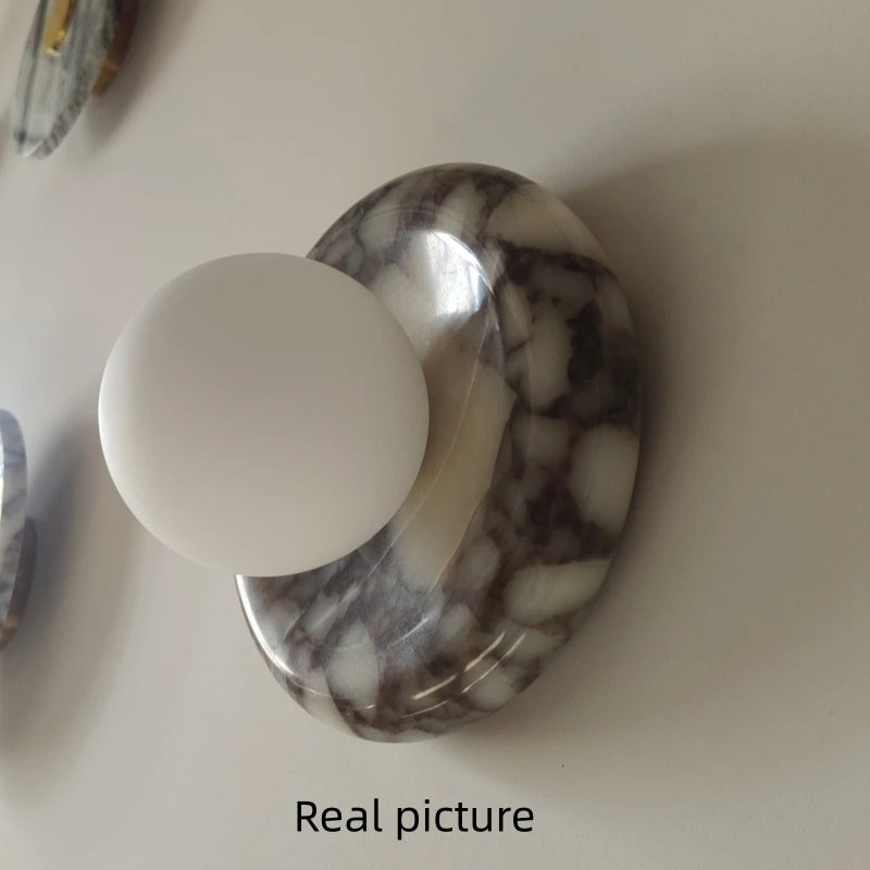 Round Real Stone Wall Light Home White Glass G9 Bulb Indoor