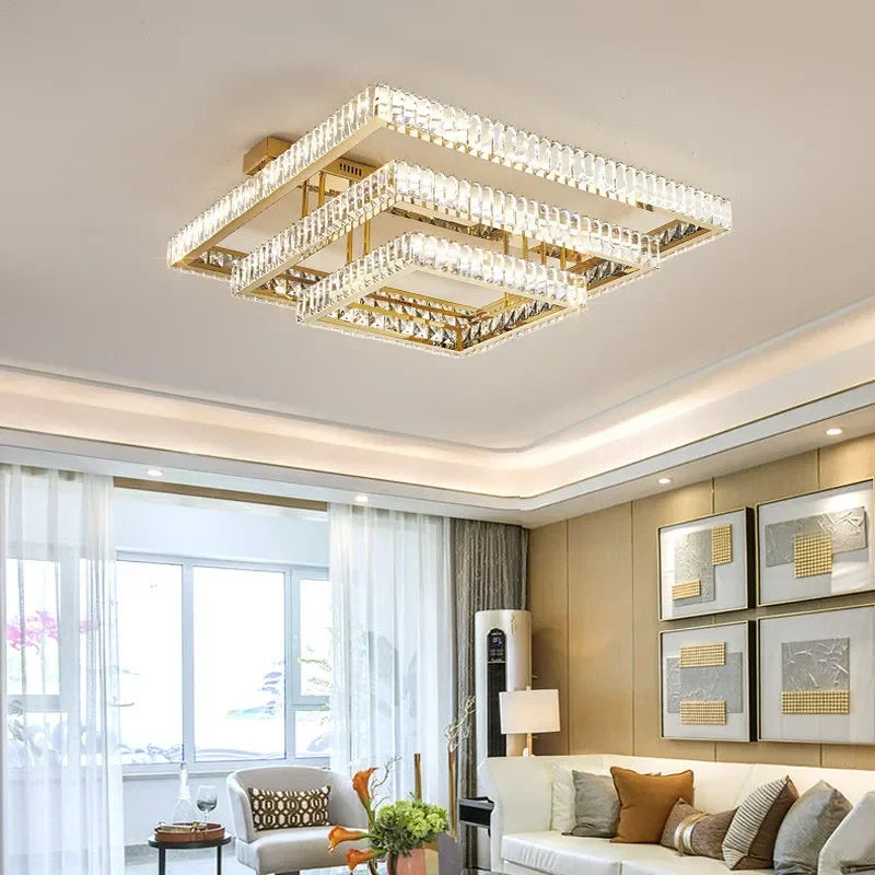 Living Room Crystal LED Ceiling Lamp Steel Smart Dimmable