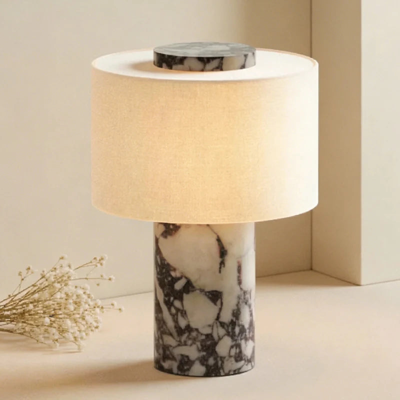 Fabric Lampshade USB Charging LED Table Light Natural Stone