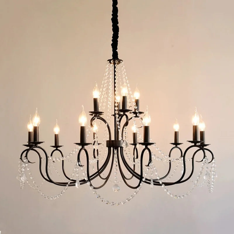 American Black Candle Chandelier Loft Crystal Pendant
