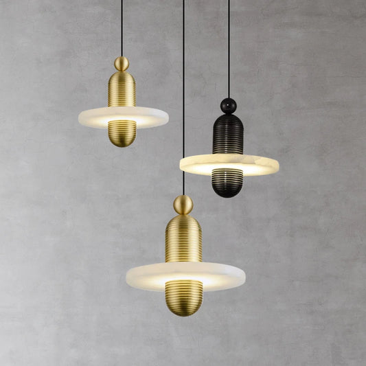 Natural Marble LED Pendant Lights Gold Black Aluminum