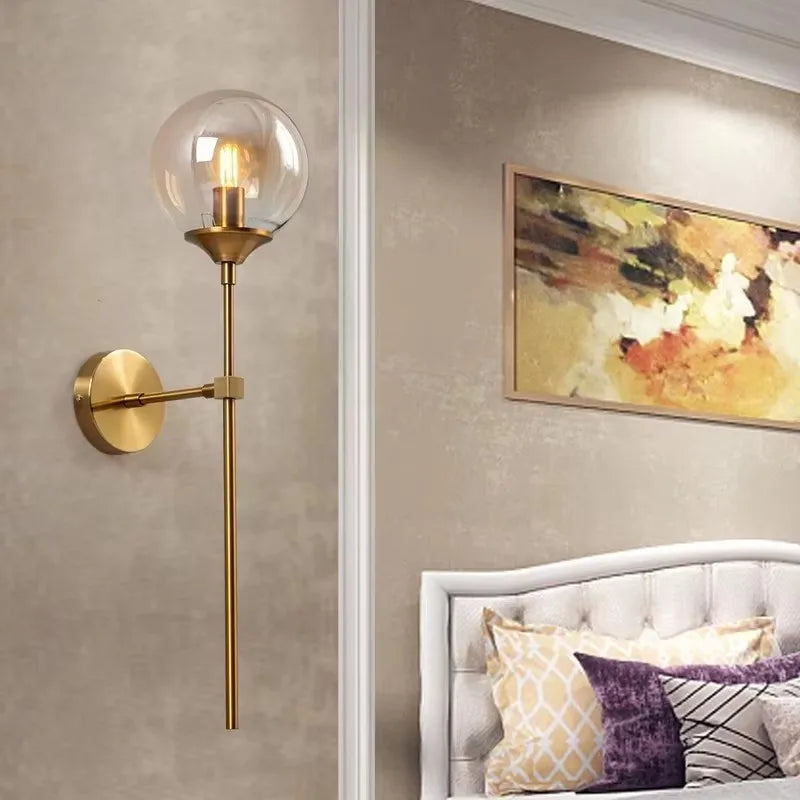 E14 Simple LED Wall Light Bedroom Bdside Glass Ball Lamp