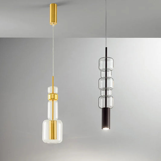 Clear Glass Pendant Lamp Gold Black Metal Hanging Light