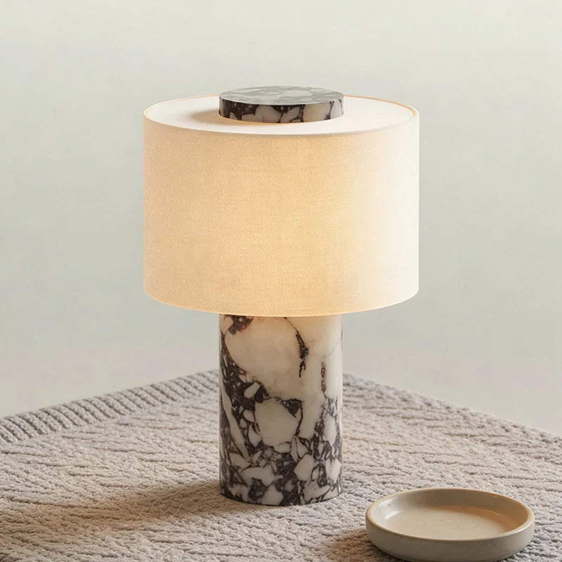 Fabric Lampshade USB Charging LED Table Light Natural Stone