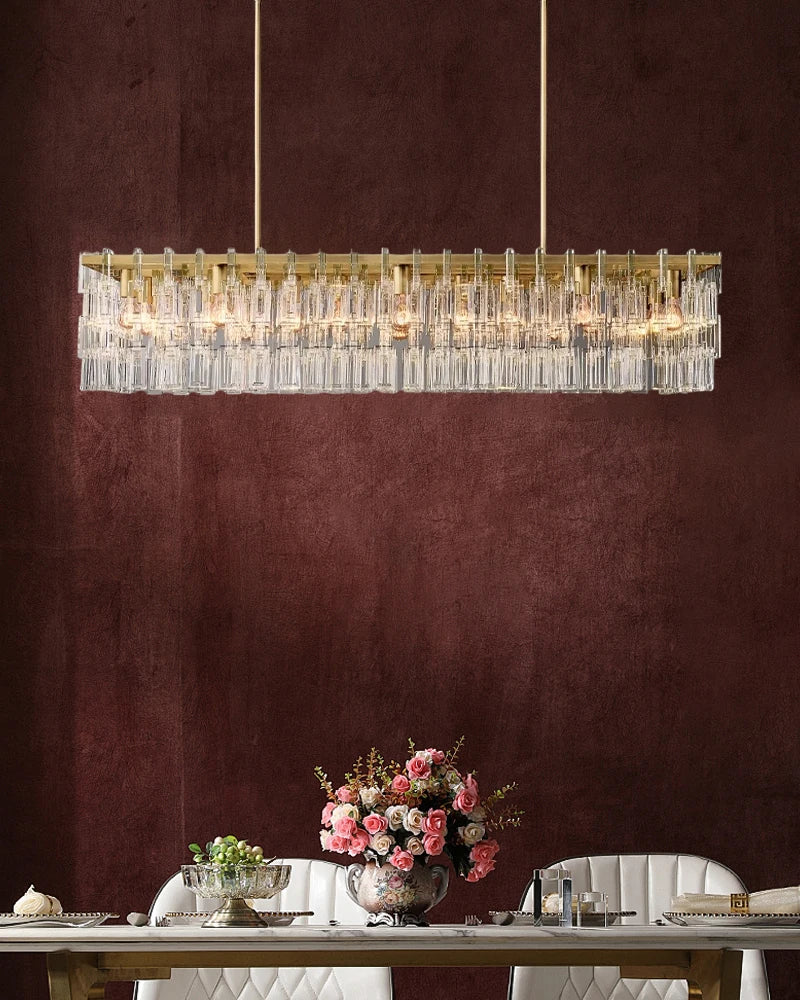 American Rectangular Crystal Brass Chrome E14 LED Chandelier