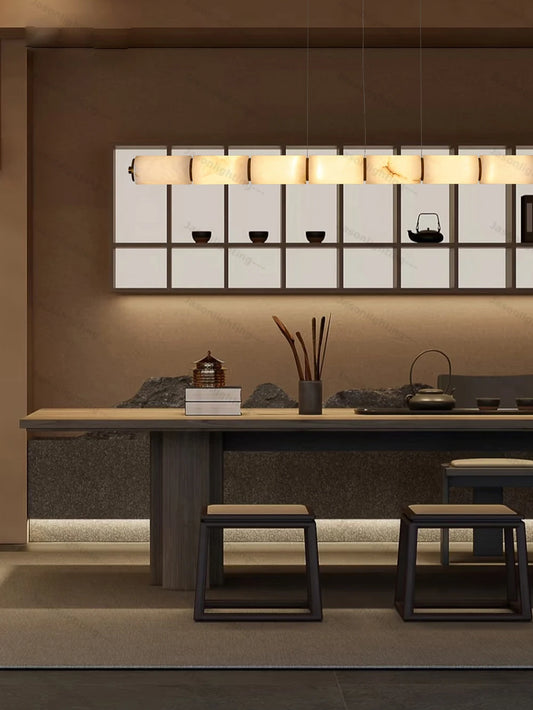 Dimmable LED Natural Marble Gold Silver Alabaster Chandelier