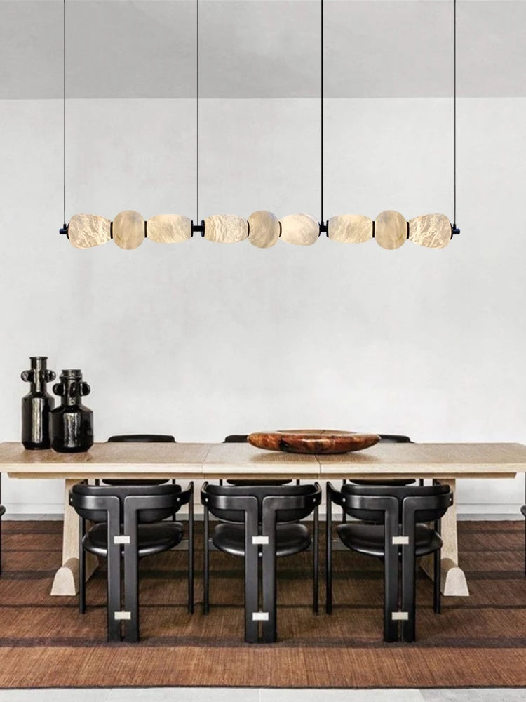 Dinning Room Linear Natural Marble Chandelier Crafted From