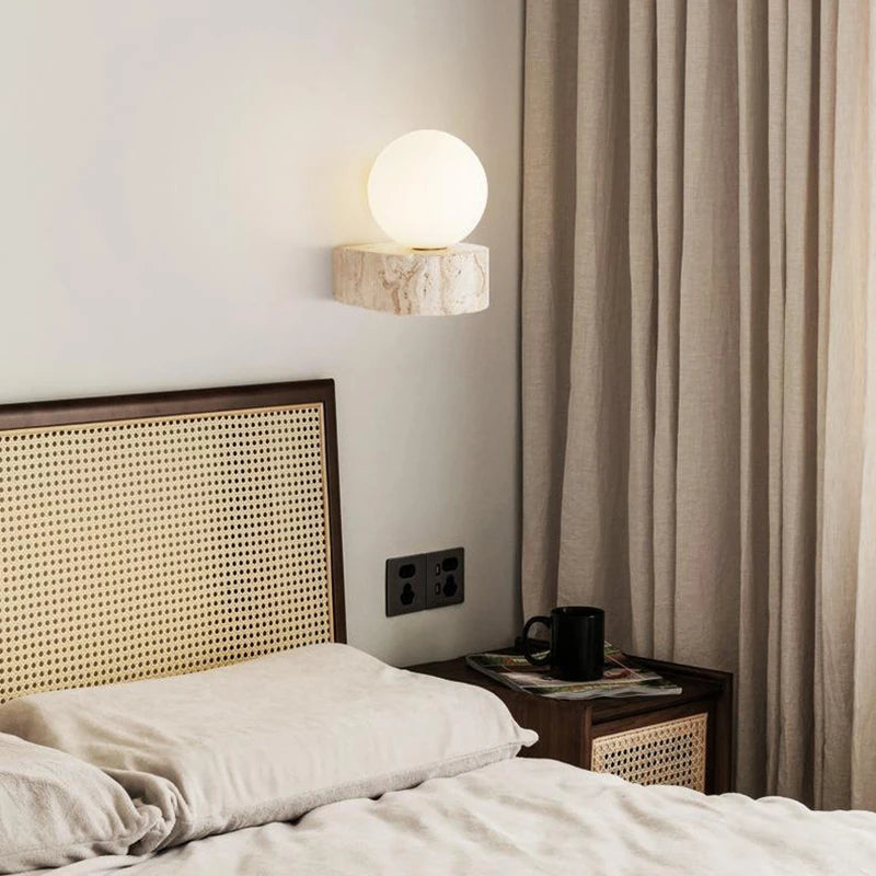 Mini LED Wall Light White Glass G9 Bulb Natural Stone