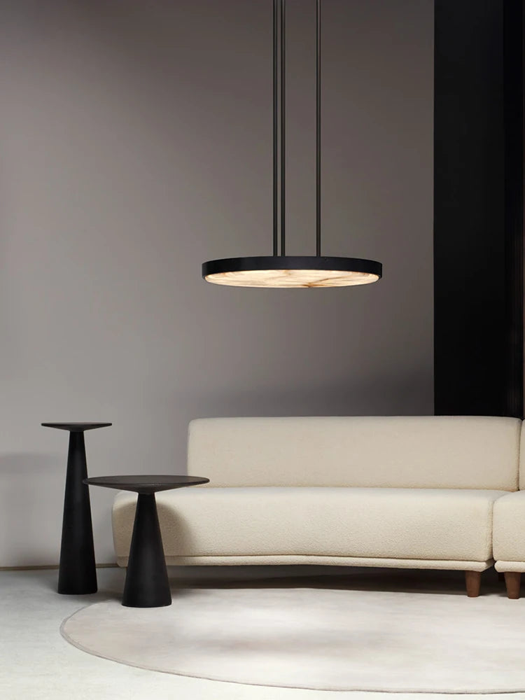 Gold Black 5CM Marble Round LED Pendant Light Alabaster