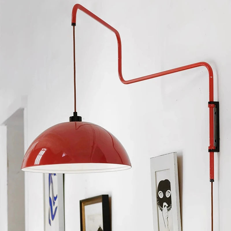 Vintage Red Metal Wall Lamp Long Arm Foyer Bedroom Reading