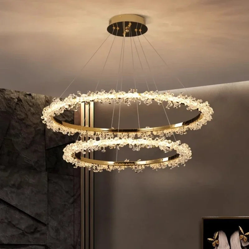 Crystal Dimmable Pendant Light Living Room Circle