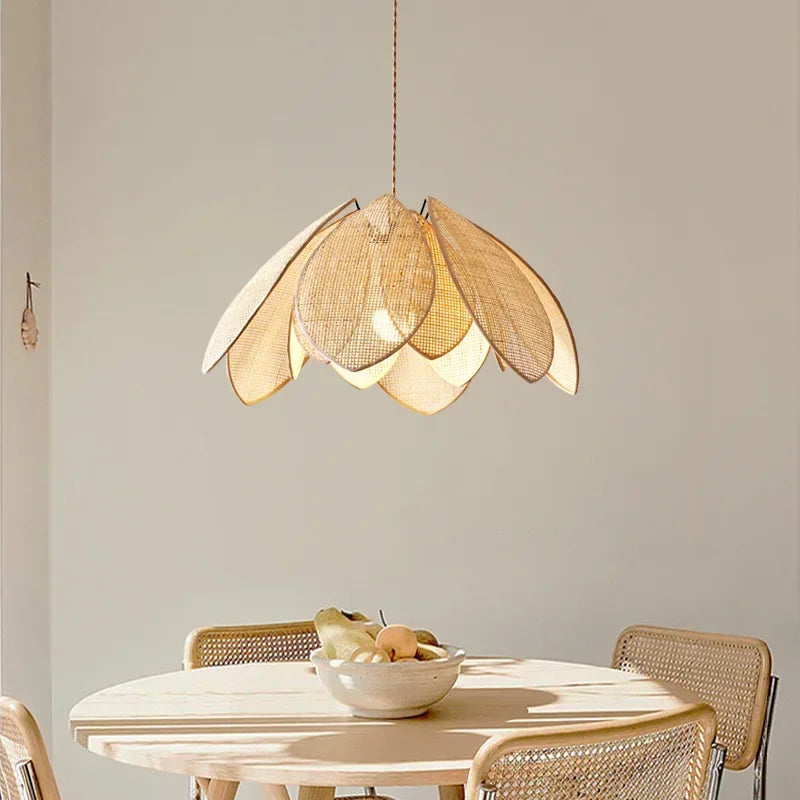 Natural Rattan Petal E27 Chandelier Nordic Wabi Sabi