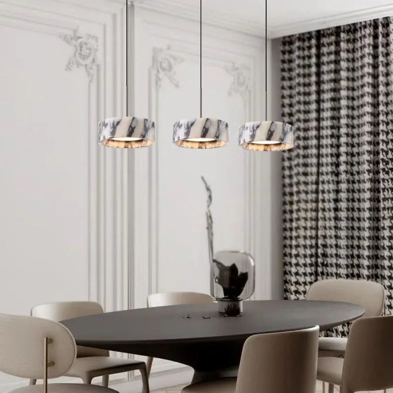 Natural Stone LED Chandelier Dimmable Wire Height Adjustable