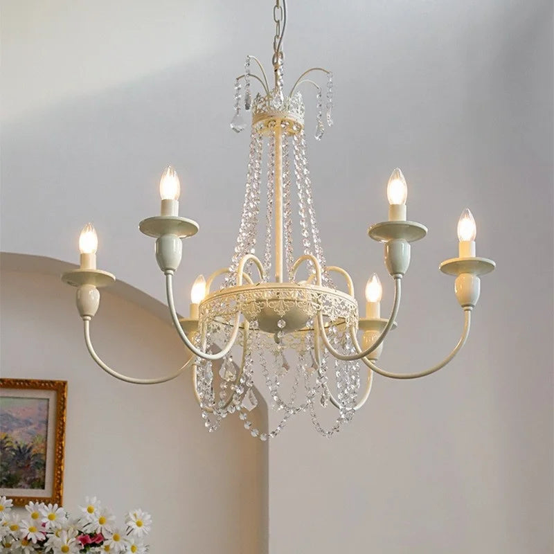 French Romantic White LED Chandelier Bedroom E14 Candle