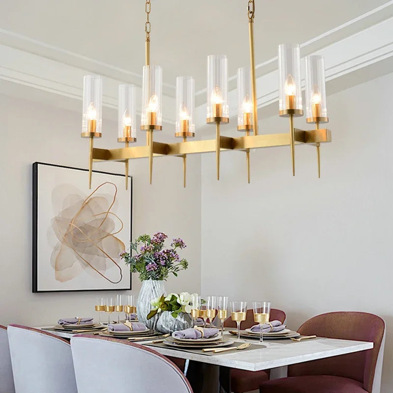 American Living Room LED Pendant Lights Gold Metal Glass