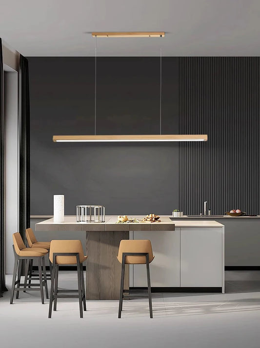 Simple LED Dimmable Hanging Lamps Wood Chandelier