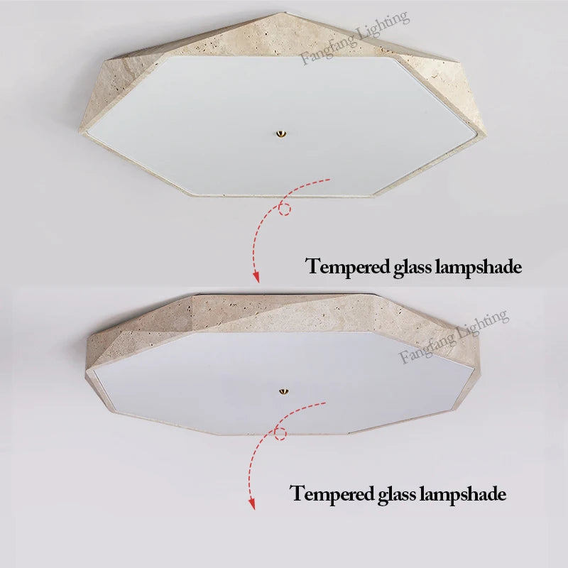 Wabi-Sabi Travertine Ceiling Lamps Natural Stone LED Lights