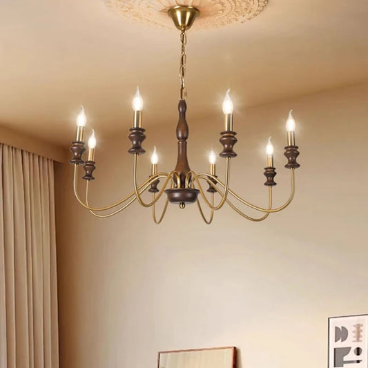 Retro E14 Bulb Chandelier Gold Silver Black Metal Dark Wood